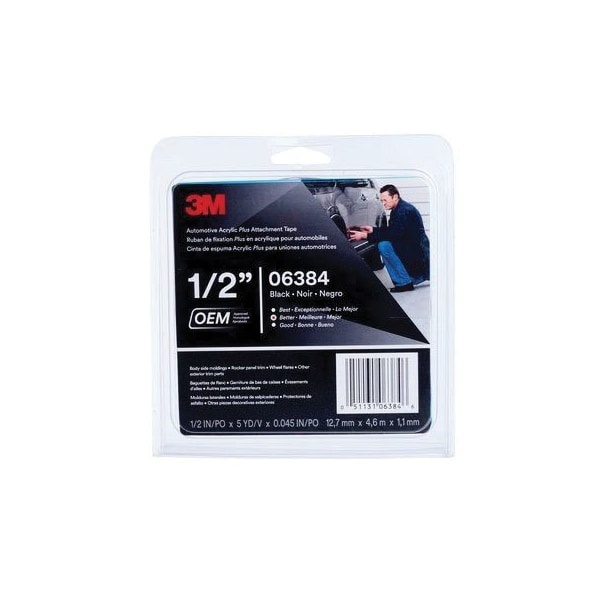 Cinta de fijación acrílica plus para automóviles 3M 06384, negra, 1.12 mm, 1/2 pulg. x 5 yd - 7000050082