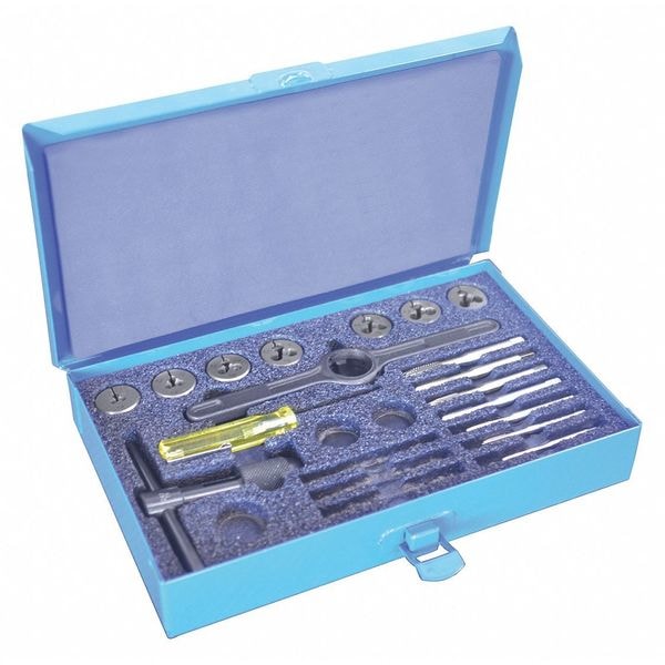 Greenfield Threading 17PC Plug Hand Taps and Round Adjustable Dies Set 7 Sizes 4-40 To 1/4-20 UNC - 423001