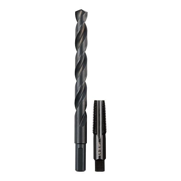 Milwaukee Tool 1/4"-18 NPT Straight Flute Plug Tap & 7/16" Drill Bit - 49-57-5591