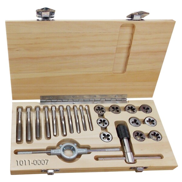 Hhip 22 Piece 1/4-1/2" High Speed Steel Tap & Die Set In Wood Case - 1011-0007