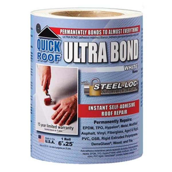 Cofair Products UBW625 6 pulg. x 25 ft. Ultra Bond blanco reparación instantánea de techos autoadhesiva - 167051