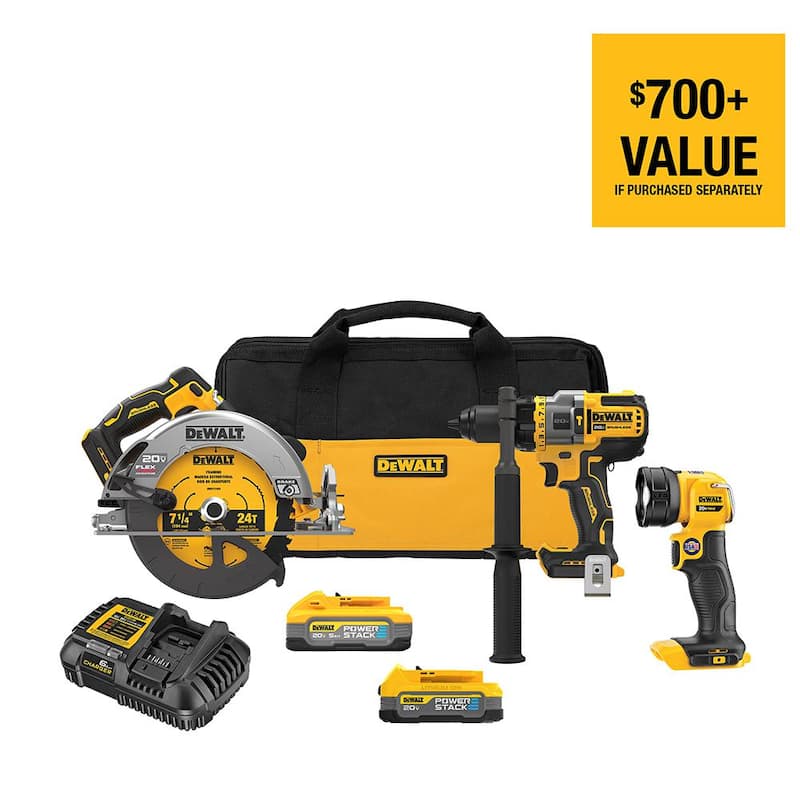 Kit combinado inalámbrico DEWALT 20V MAX de 3 herramientas con batería de 5.0 Ah y batería de 1.7 Ah - DCK304E1H1