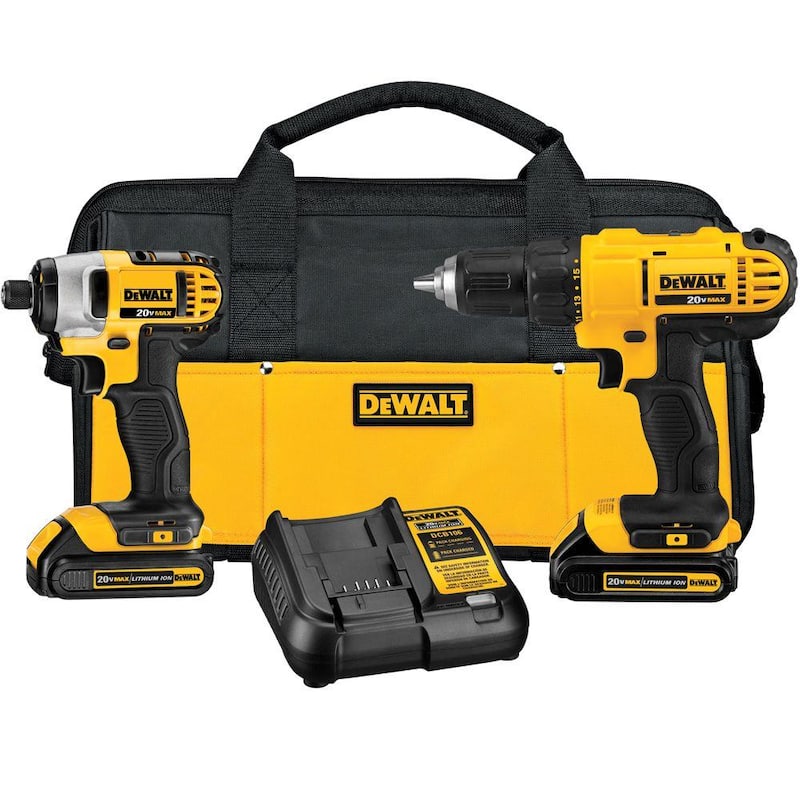 Juego de herramientas combinadas inalámbricas DEWALT 20V MAX con taladro y impacto, incluye (2) baterías 20V 1.3Ah, cargador y bolsa - DCK240C2