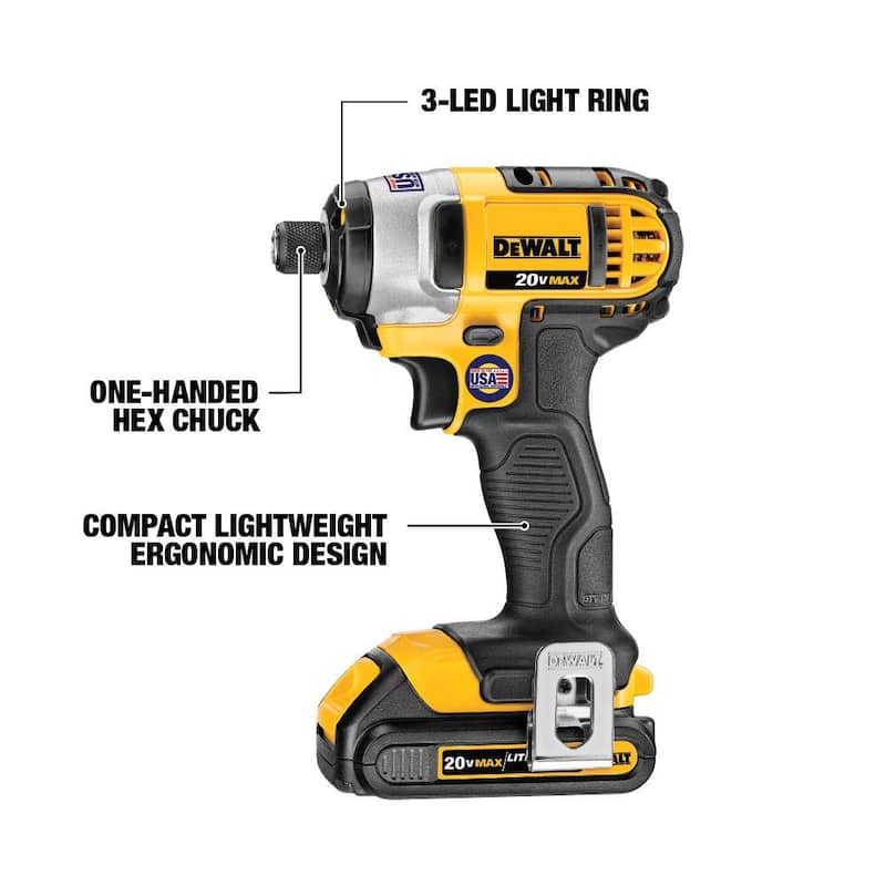 Juego de herramientas combinadas inalámbricas DEWALT 20V MAX con taladro y impacto, incluye (2) baterías 20V 1.3Ah, cargador y bolsa - DCK240C2