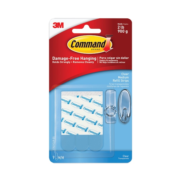 Tiras de Repuesto Command, Removibles, Soportan hasta 2 lbs, 0.63 x 1.75, Transparentes, Paquete de 9 - 17021CLR-ES
