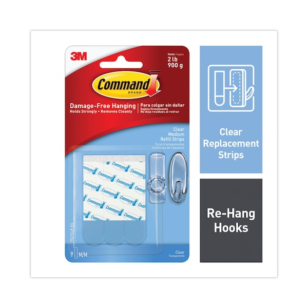 Tiras de Repuesto Command, Removibles, Soportan hasta 2 lbs, 0.63 x 1.75, Transparentes, Paquete de 9 - 17021CLR-ES