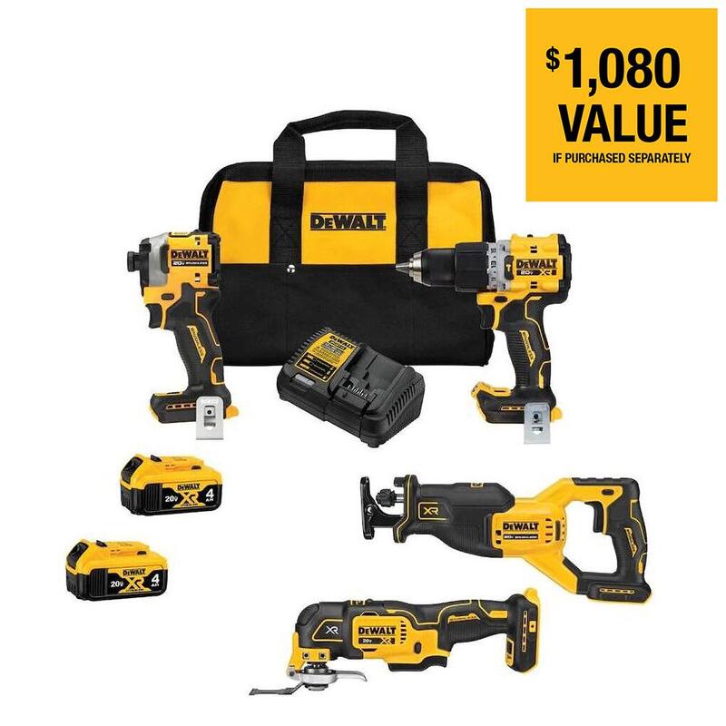 Juego Combo DEWALT de 4 herramientas inalámbricas de 20 voltios con baterías de 4 Ah y cargador - DCK411Q2