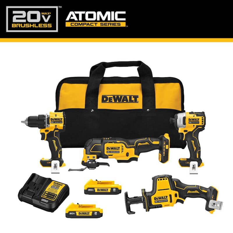 Juego combinado inalámbrico sin escobillas DEWALT ATOMIC de 20 voltios con baterías de 2.0Ah, cargador y bolsa - DCK486D2