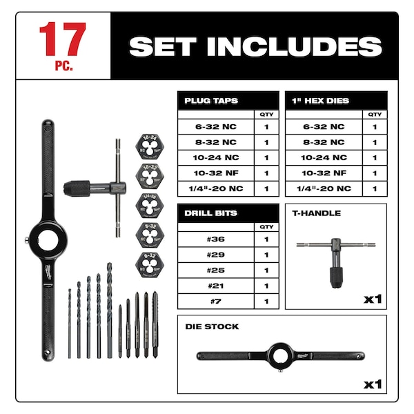 Milwaukee Tool 17PC SAE Tap and Die Set - 49-22-5600