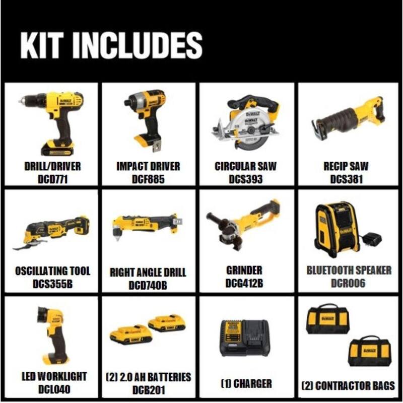 Kit Combo DEWALT 20V MAX Inalámbrico con 9 Herramientas y (2) Baterías de 20V 2.0Ah y Cargador - DCK940D2