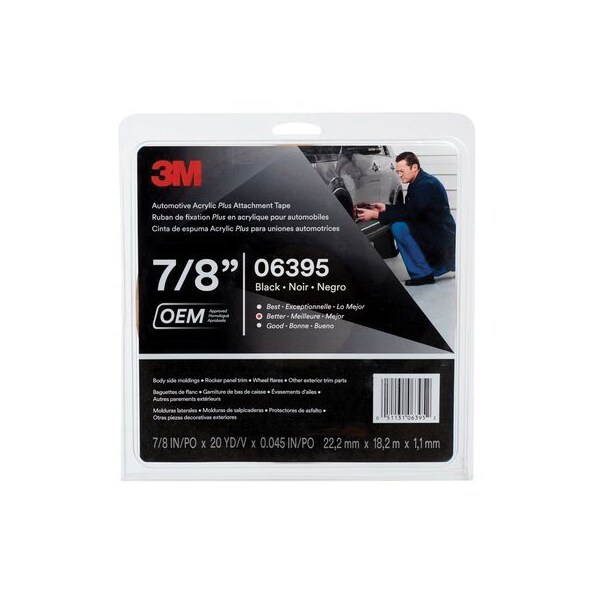 Cinta adhesiva 3M Automotive Acrylic Plus 06395, negro, 1.52 mm, 7/8 inx10 yd - 7000126565