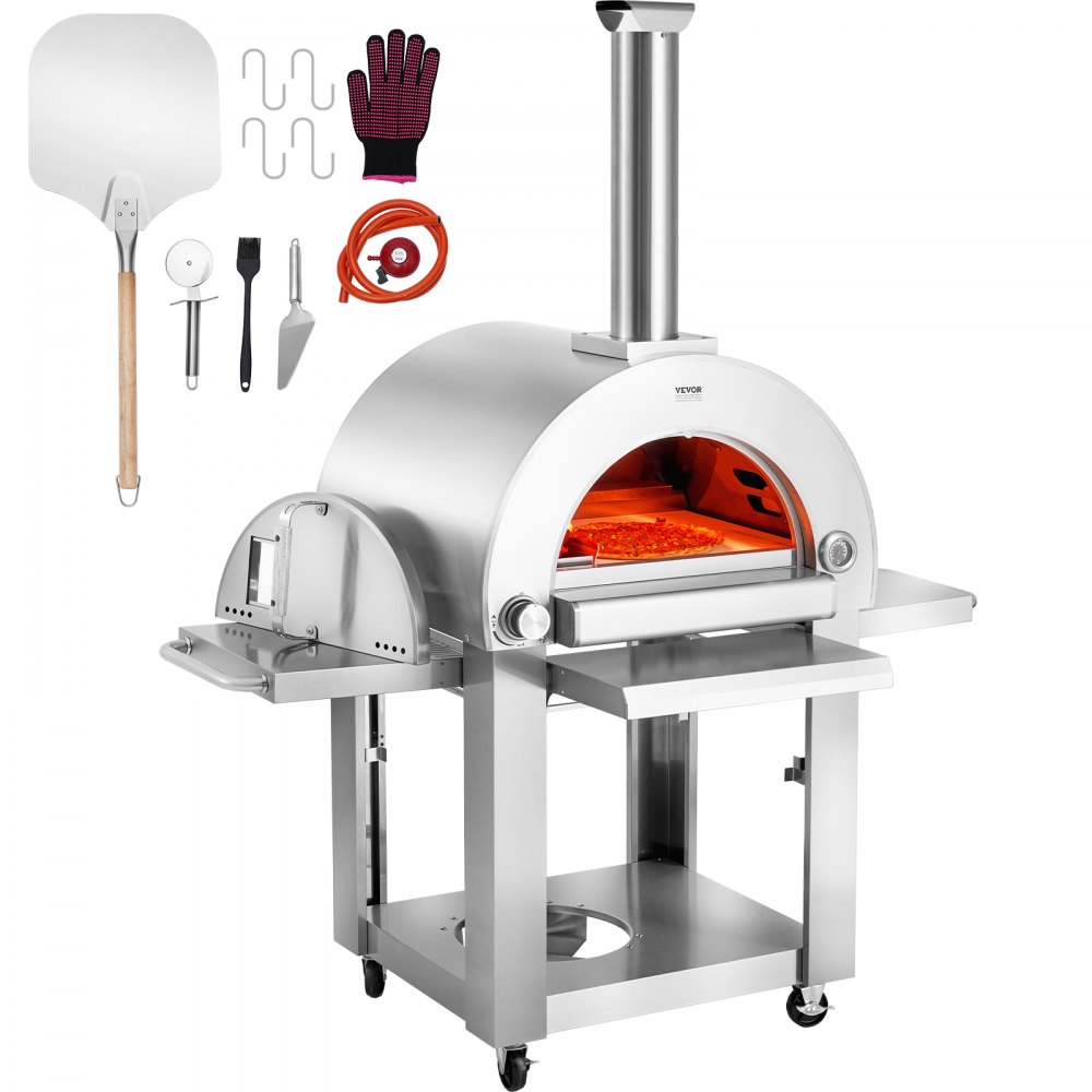 VEVOR 22" Outdoor Pizza Oven Portable Pellet/Gas Oven with Casters for Camping - YSPSLYS2226YYLHL2V0