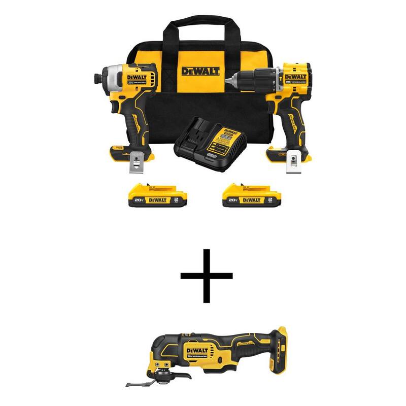 Kit de combinación inalámbrico DEWALT de 20 voltios máximo de iones de litio (2 herramientas) y Herramienta multiusos oscilante inalámbrica de 20 voltios MAX Brushless ATOMIC - DCK226D2WCS354B