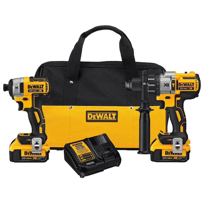 Juego de herramientas inalámbricas sin escobillas DEWALT 20V MAX XR para taladro de martillo/impacto con 2 herramientas, con (2) baterías de 20V 4.0Ah y cargador - DCK299M2