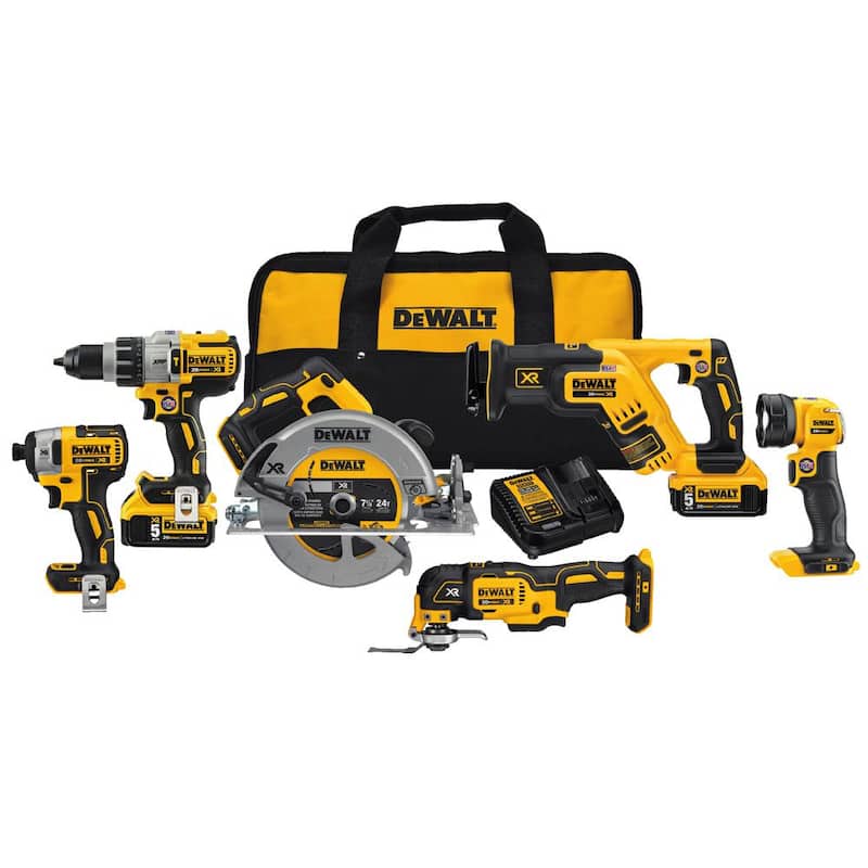 Kit Combo inalámbrico de 6 herramientas DEWALT 20V MAX con (2) baterías de 20V 5.0Ah y cargador - DCK694P2