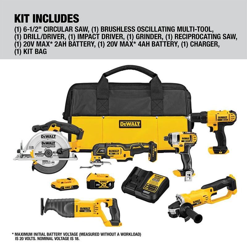 Kit Combo Inalámbrico DEWALT 20V MAX de 6 Herramientas con (1) Batería 20V 4.0Ah, (1) Batería 20V 2.0Ah y Cargador - DCK661D1M1