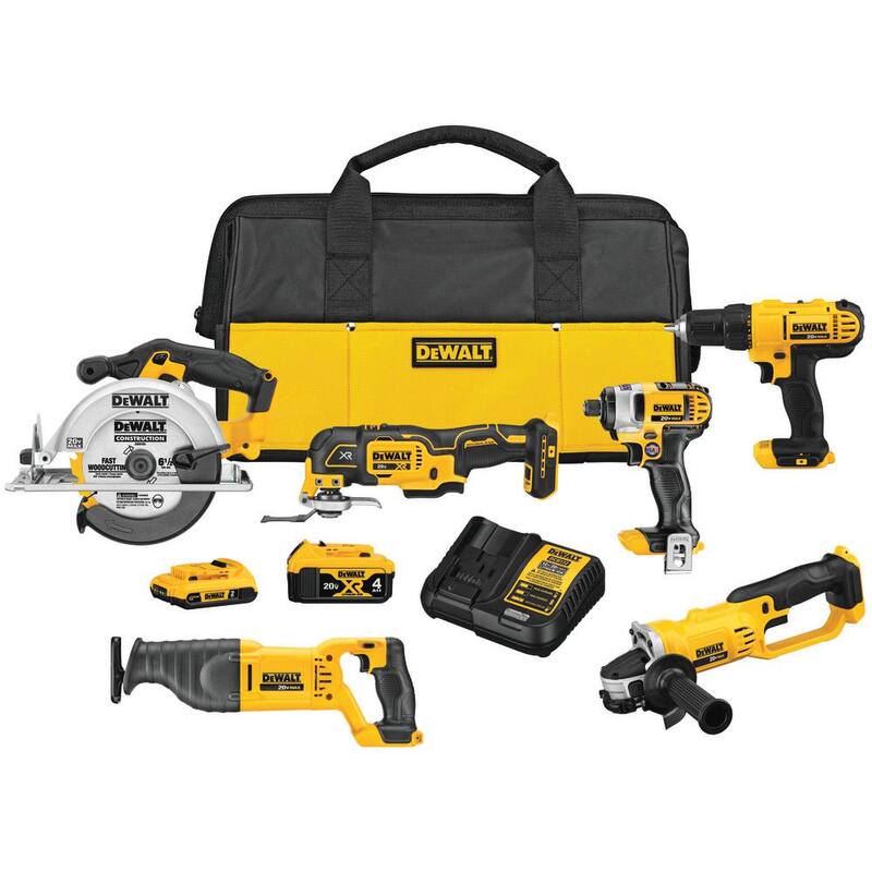 Kit Combo Inalámbrico DEWALT 20V MAX de 6 Herramientas con (1) Batería 20V 4.0Ah, (1) Batería 20V 2.0Ah y Cargador - DCK661D1M1