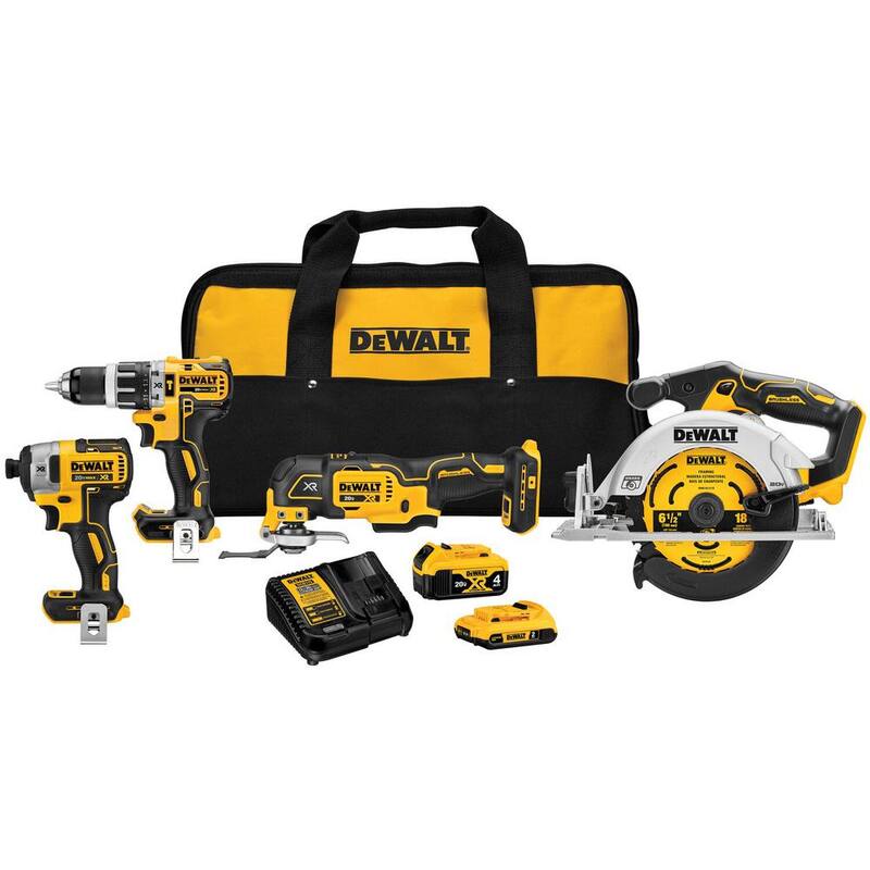Kit combinado inalámbrico DEWALT de 20V Máximo de iones de litio con 4 herramientas, batería de 4Ah, batería de 2Ah, cargador y bolsa - DCK482D1M1