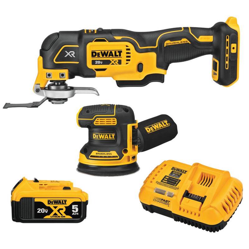 Kit combo de 2 herramientas inalámbricas DEWALT 20V MAX XR para carpintería con herramienta oscilante, lijadora de 5 pulgadas y una batería de 20V 5.0Ah - DCK202P1