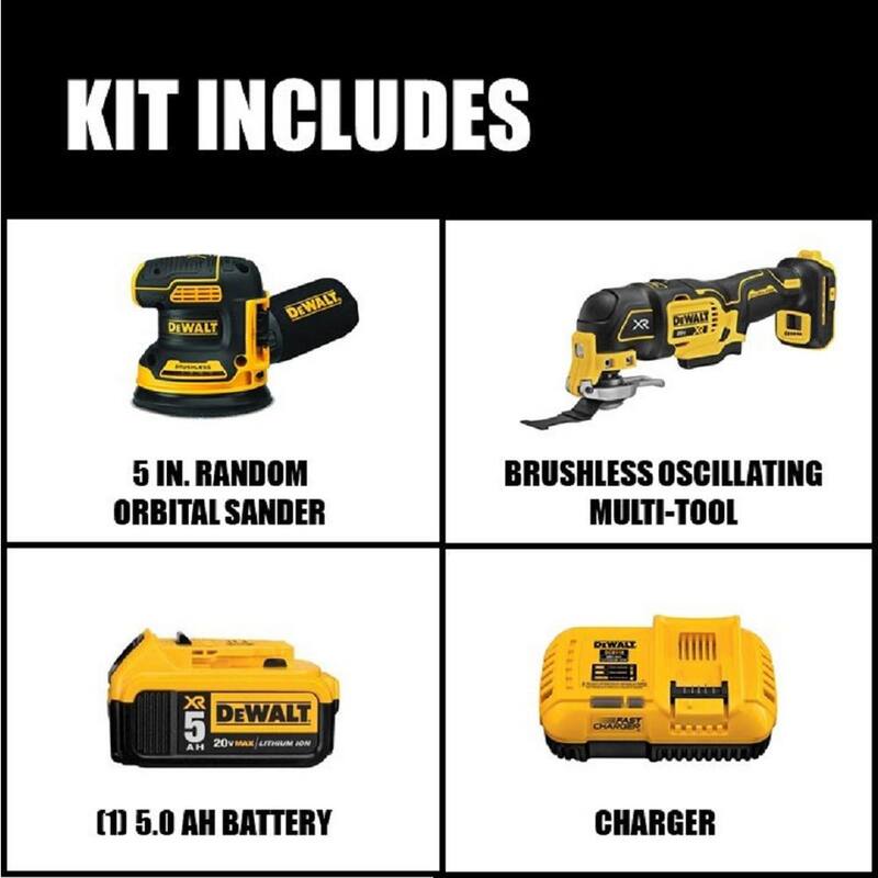 Kit combo de 2 herramientas inalámbricas DEWALT 20V MAX XR para carpintería con herramienta oscilante, lijadora de 5 pulgadas y una batería de 20V 5.0Ah - DCK202P1