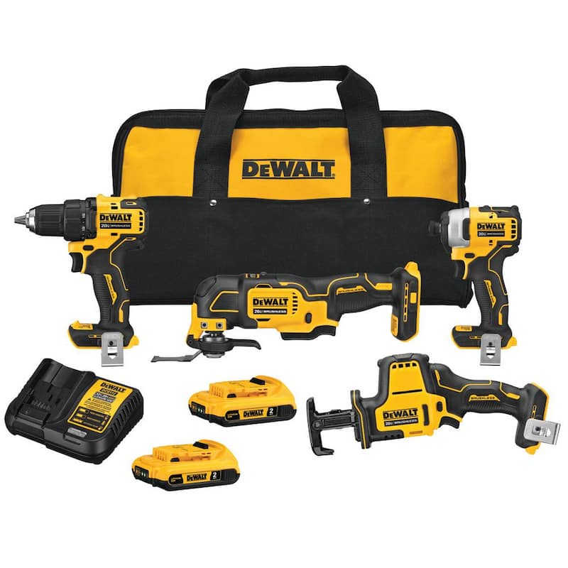 DEWALT ATOMIC 20V MAX Kit de Combo Inalámbrico sin Escobillas de 4 Herramientas, (2) Baterías de 2.0Ah, Cargador y Bolsa - DCK489D2