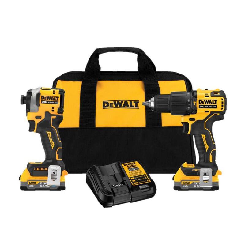 DEWALT 20V MAX Kit Combo de 2 Herramientas Inalámbricas sin Escobillas de Litio-Ion con (2) Baterías de 1.7Ah, Cargador y Bolsa - DCK254E2