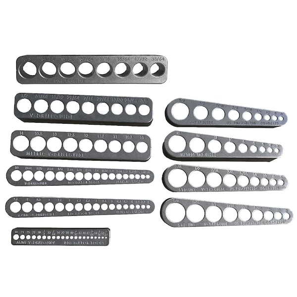 V-Drillguide And V-Tapguide 10 Piece Set - Complete set of the Big Gator Tools Line (6) V-DrillGuides and (4) V-TapGuides - THE ULTIMATE BIG GATOR SET