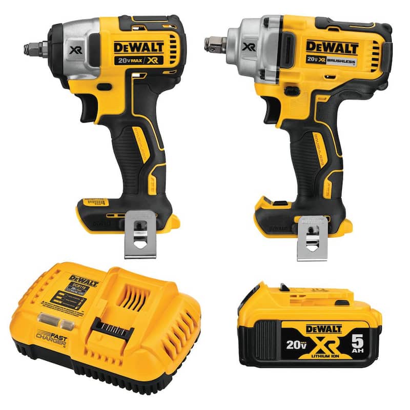 Juego de Combo de 2 Herramientas Inalámbricas DEWALT 20V MAX XR para Automóviles con un trinquete de 1/2 pulg., un trinquete de 3/8 pulg. y una batería de 5.0Ah - DCK205P1