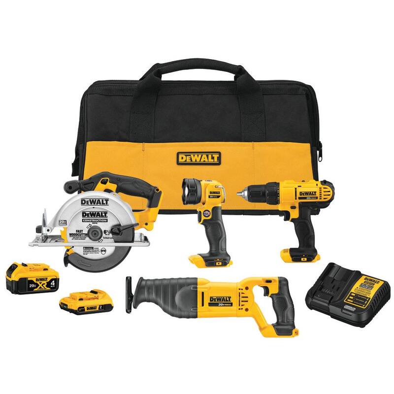 Equipo combinado inalámbrico de 4 herramientas DEWALT 20V MAX con (1) batería 20V 4.0Ah, (1) batería 20V 2.0Ah y cargador - DCK445D1M1.