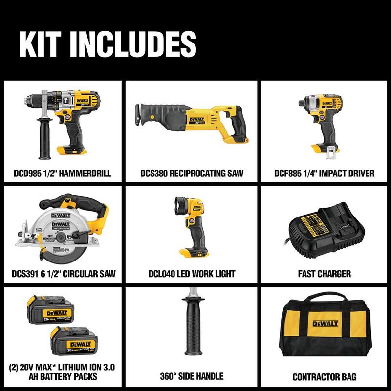 Juego de combo inalámbrico DEWALT 20V MAX de 5 herramientas con (2) baterías de 20V 3.0Ah y cargador - DCK592L2