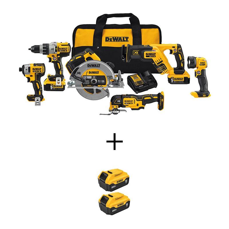 Kit combinado inalámbrico Dewalt de 6 herramientas con baterías de 20V MAX de 5.0Ah y cargador - DCK694P2W2052