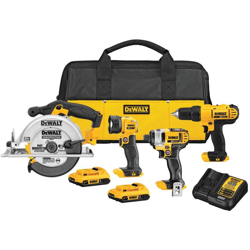 Estuche combinado con 4 herramientas inalámbricas DEWALT 20V MAX con (2) baterías de 20V 2.0Ah y cargador - DCK466D2