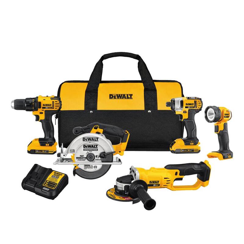 Juego de 5 herramientas inalámbricas DEWALT 20V MAX con (2) baterías de 20V 2.0Ah y cargador - DCK521D2