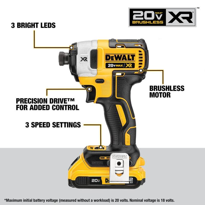 Juego de Combo de 2 Herramientas DEWALT 20V Lithium-Ion Inalámbrico Taladro sin escobillas/Atornillador de impacto con (2) Baterías de 2.0Ah y Cargador - DCK248D2