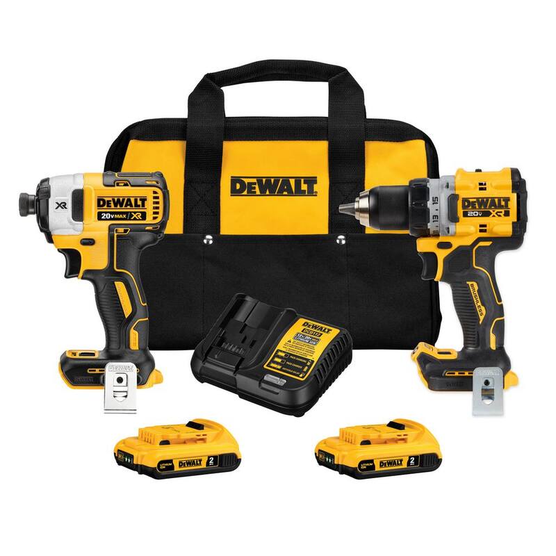 Juego de Combo de 2 Herramientas DEWALT 20V Lithium-Ion Inalámbrico Taladro sin escobillas/Atornillador de impacto con (2) Baterías de 2.0Ah y Cargador - DCK248D2