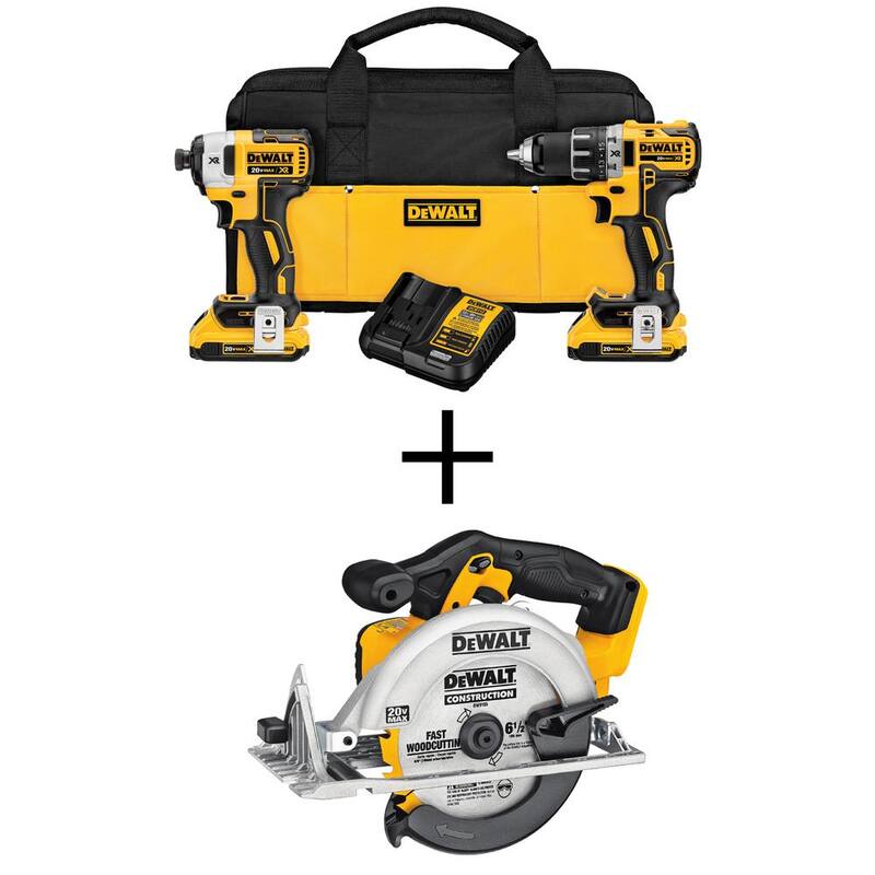 Kit de combinación sin cable DEWALT 20V MAX XR sin escobillas para taladro/impacto, sierra circular de 6-1/2 pulgadas 20V MAX y (2) baterías de 20V 2.0Ah - DCK283D2W391B