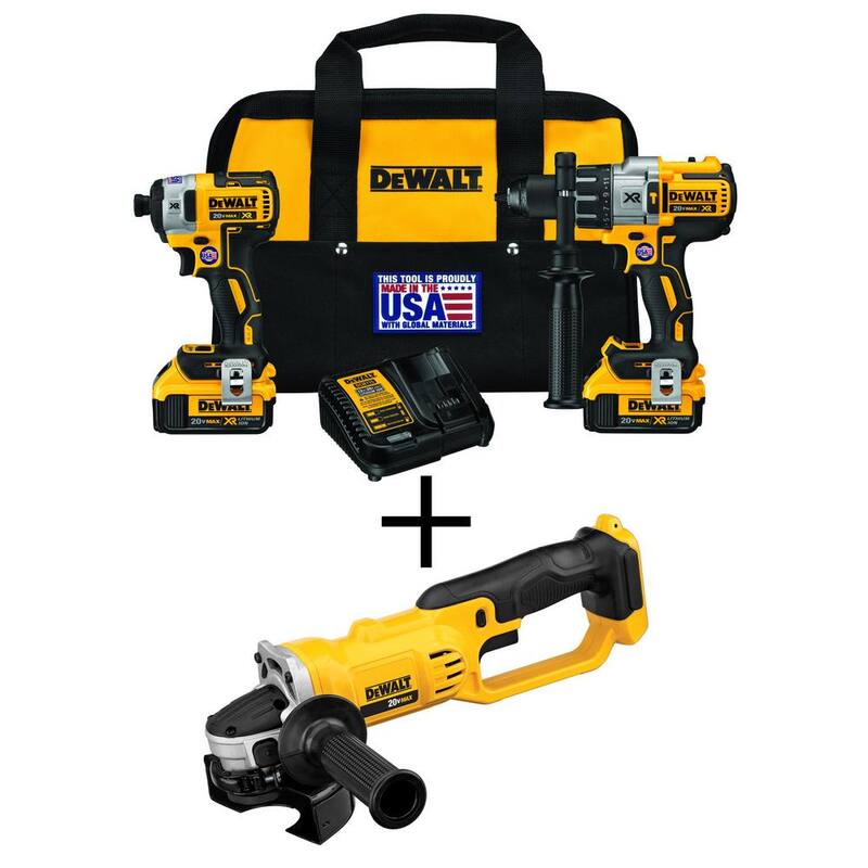 Juego de Combo DEWALT 20V MAX XR inalámbrico con taladro/impacto sin escobillas, martillo, 20V 4.5-5 in. Amoladora y (2) Baterías 20V 4.0Ah - DCK299M2WDCG412B
