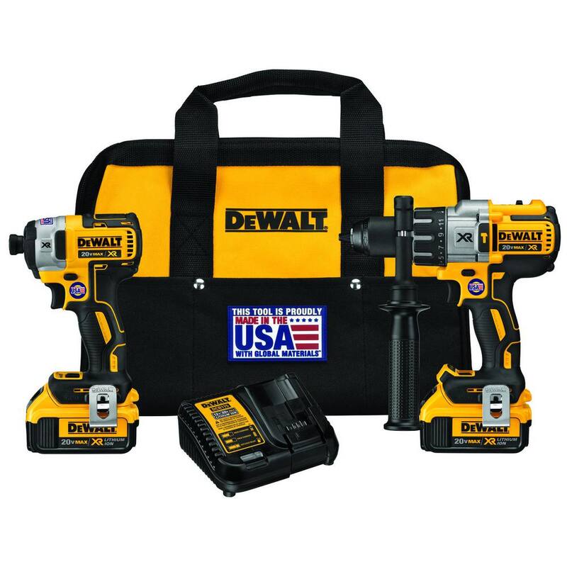 Juego de Combo DEWALT 20V MAX XR inalámbrico con taladro/impacto sin escobillas, martillo, 20V 4.5-5 in. Amoladora y (2) Baterías 20V 4.0Ah - DCK299M2WDCG412B