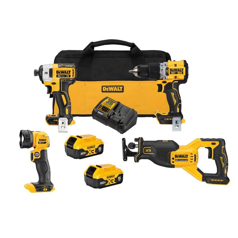 Kit combo sin escobillas inalámbrico de 20V con baterías de 5.0Ah y cargador - DCK449P2