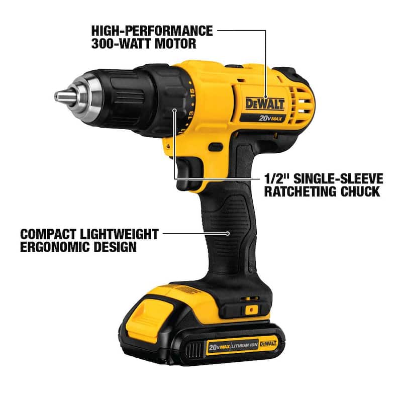 Kit de combo inalámbrico de taladro/destornillador DEWALT 20V MAX de iones de litio, 20V MAX 4.5-5 pulgadas Amoladora y (2) 20V MAX 1.3Ah Baterías - DCK240C2DCG412B