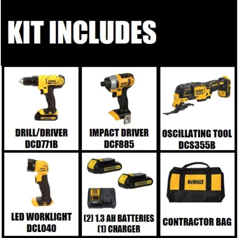 Kit combinado DEWALT 20V MAX inalámbrico de 4 herramientas con (2) baterías de 20V 1.5Ah y cargador - DCK444C2