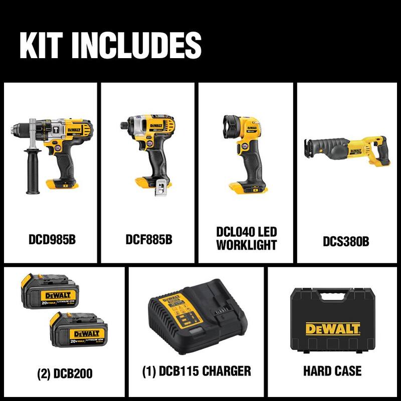 Kit combinado inalámbrico DEWALT 20V MAX con 4 herramientas, (2) baterías de 20V 3.0Ah y cargador - DCK490L2