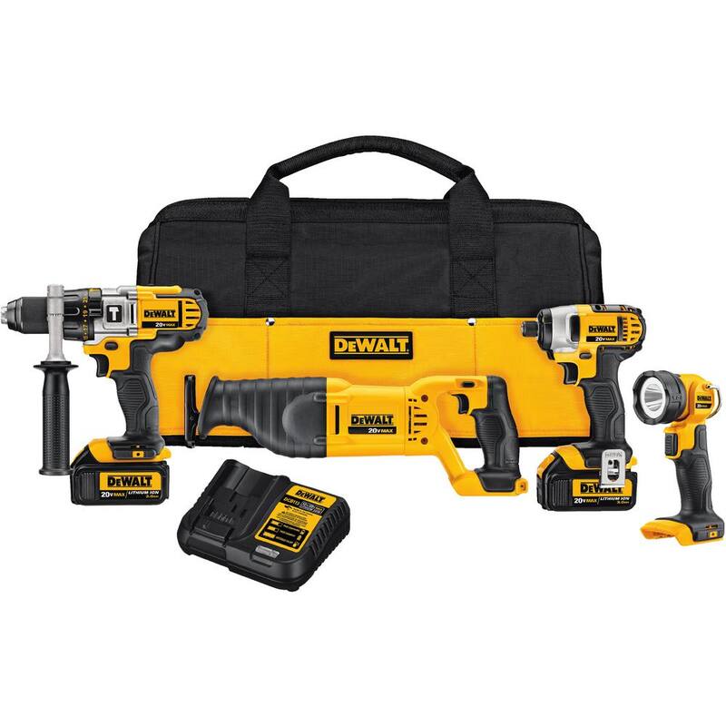 Kit combinado inalámbrico DEWALT 20V MAX con 4 herramientas, (2) baterías de 20V 3.0Ah y cargador - DCK490L2