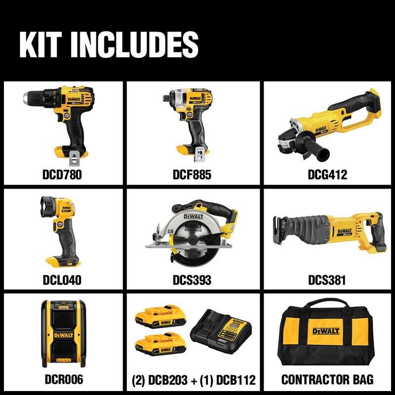 Kit combo inalámbrico DEWALT 20V MAX de 7 herramientas con (2) baterías de 20V 2.0Ah y cargador - DCK720D2