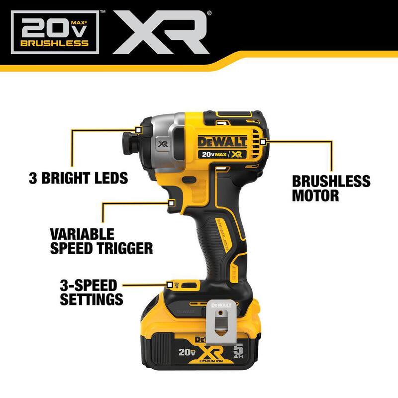 Kit combinado DEWALT 20V MAX de destornillador inalámbrico sin escobillas y impacto de iones de litio (2 herramientas) con (2) baterías de 5.0Ah, cargador y bolsa - DCK268P2