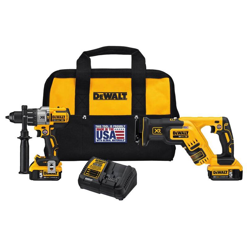 Kit combinado de 2 herramientas DEWALT 20V MAX XR inalámbrico con taladro sin escobillas y sierra recíproca, incluye (2) baterías de 20V 5.0Ah y cargador - DCK294P2