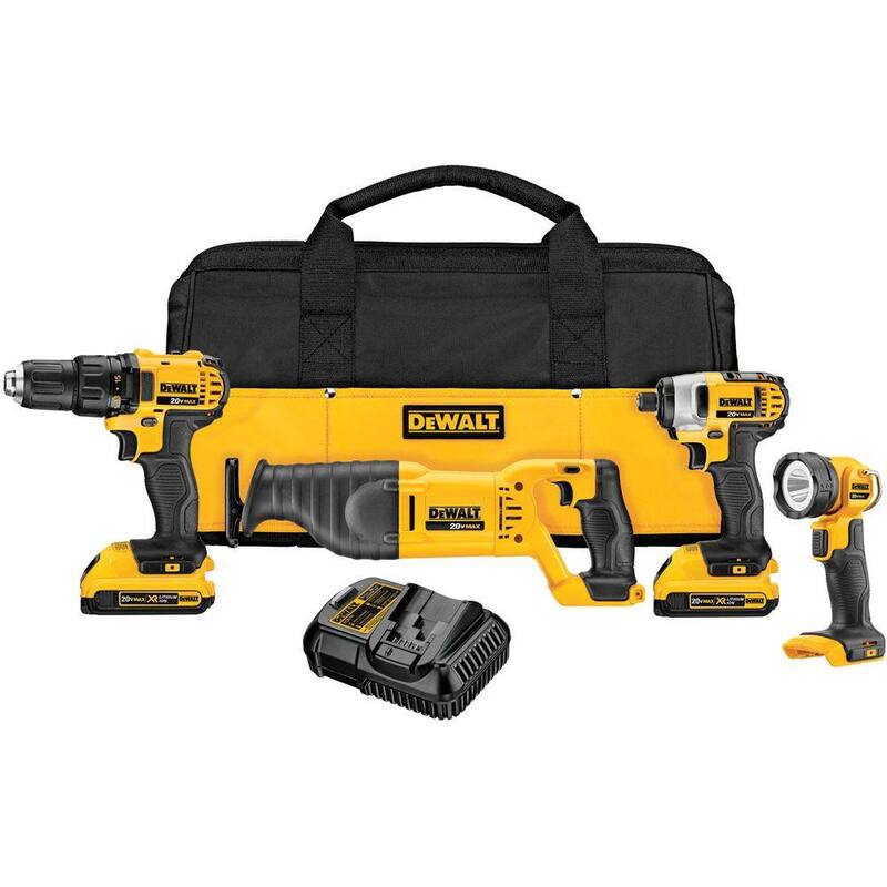 Juego de combos inalámbricos DEWALT 20V MAX de 4 herramientas con (2) baterías de 20V 2.0Ah y cargador - DCK420D2