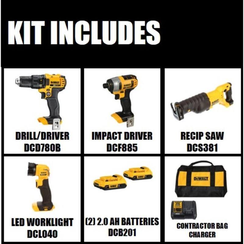 Juego de combos inalámbricos DEWALT 20V MAX de 4 herramientas con (2) baterías de 20V 2.0Ah y cargador - DCK420D2