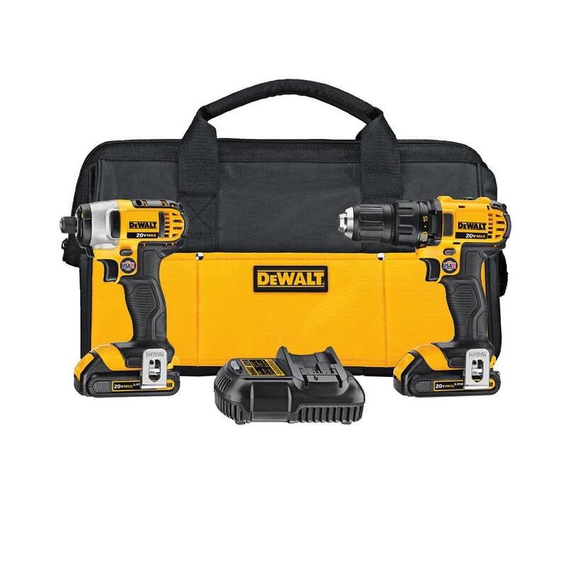 Juego combo de 2 herramientas inalámbricas DEWALT 20V MAX Taladro de impacto con (2) baterías de 20V 1.5Ah, cargador y bolsa - DCK280C2.