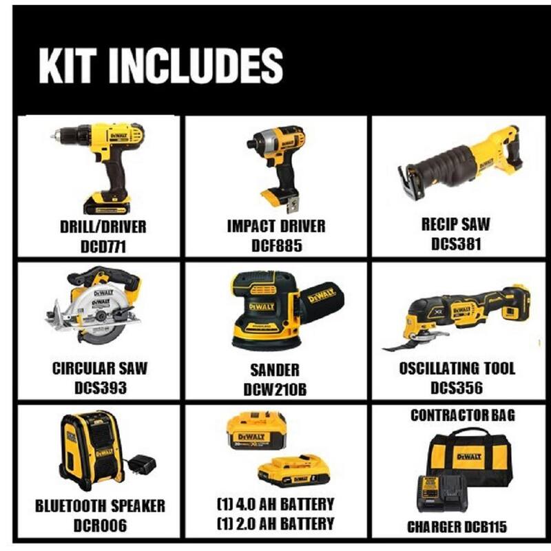 Kit combo inalámbrico DEWALT 20V MAX con 7 herramientas, 1 batería de 20V 4.0Ah, 1 batería de 20V 2.0Ah y cargador - DCK771D1M1
